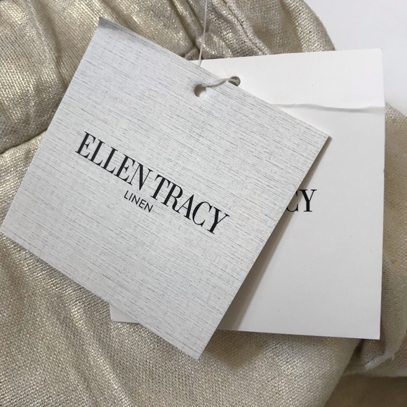 *NWT* ELLEN TRACY Linen Blend Chalk with Gold Foil Pants - Picture 7 of 10